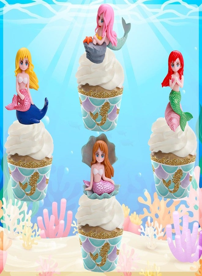 Morofme 4pcs Mermaid Cake Topper, Little Cute Mermaid Doll Figurines, Ocean Birthday Cupcake Topper Mermaids Princess Cake Decorations for Kids Girls Under the Sea Theme Birthday Baby Shower Party - Image 3